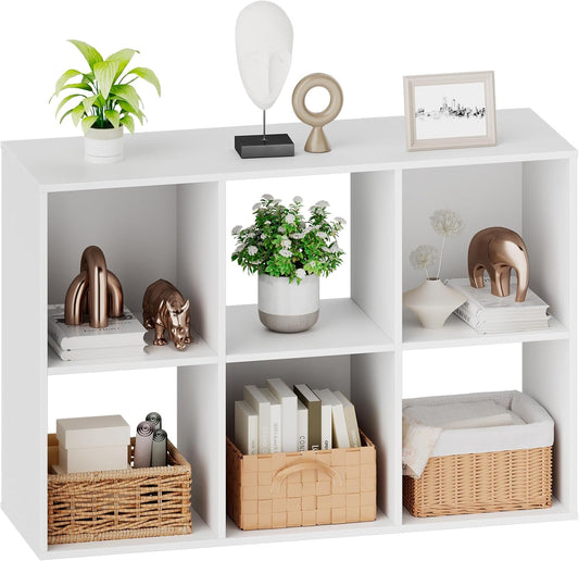 Sweetcrispy 6 Cube Storage Organizer - Versatile Open Cube Bookshelf with Removable Back Panels | White, 36" L × 11.6" W × 24" H