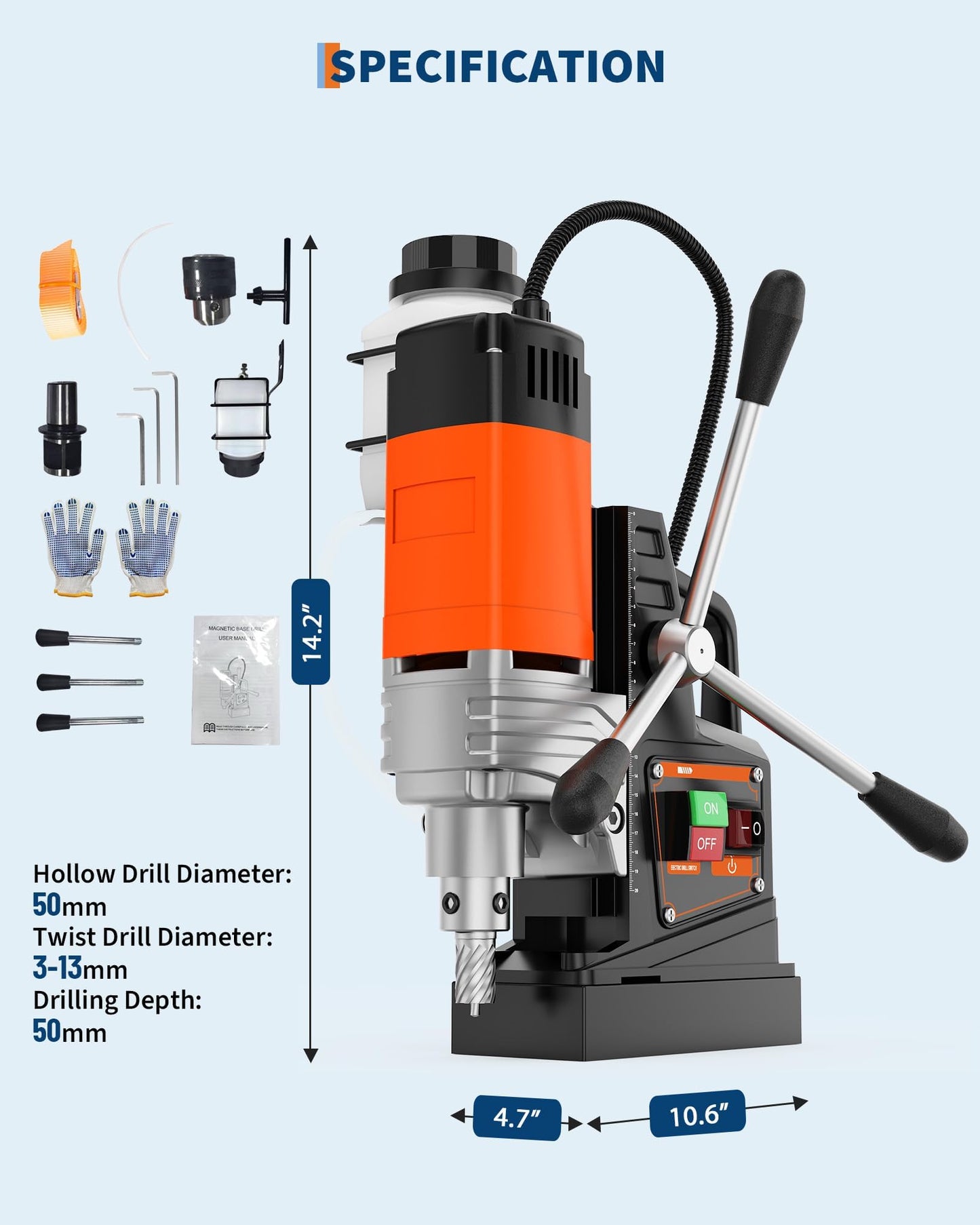 Magnetic Drill, 1750w Portable Electric Drill Machine, 2" Boring Diameter, 2922Lbf Magnetic Force, 810RPM, Heavy Duty Magnetic Drilling Machine for Metal, Industrial & Home Use
