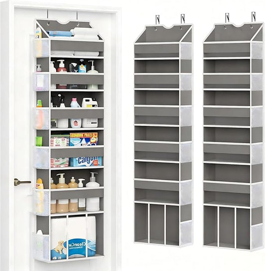2-Pack Over The Door Organizer Hanging 6-Shelf Storage Organizer with 50lb Heavy Duty Perfect for Bathroom Closet Nursery Bedroom Pantry Laundry (Grey)