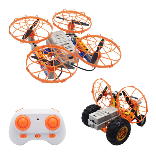 DIY Drone&RC Car Set for Kids and Beginners,2 Different Shapes,Remote Control Quadcopter,Build Your Own Drone,Educational Science Kits,Stem Building Toys,Easy to Build and Fly,Gift for Boy&Girl&Teens