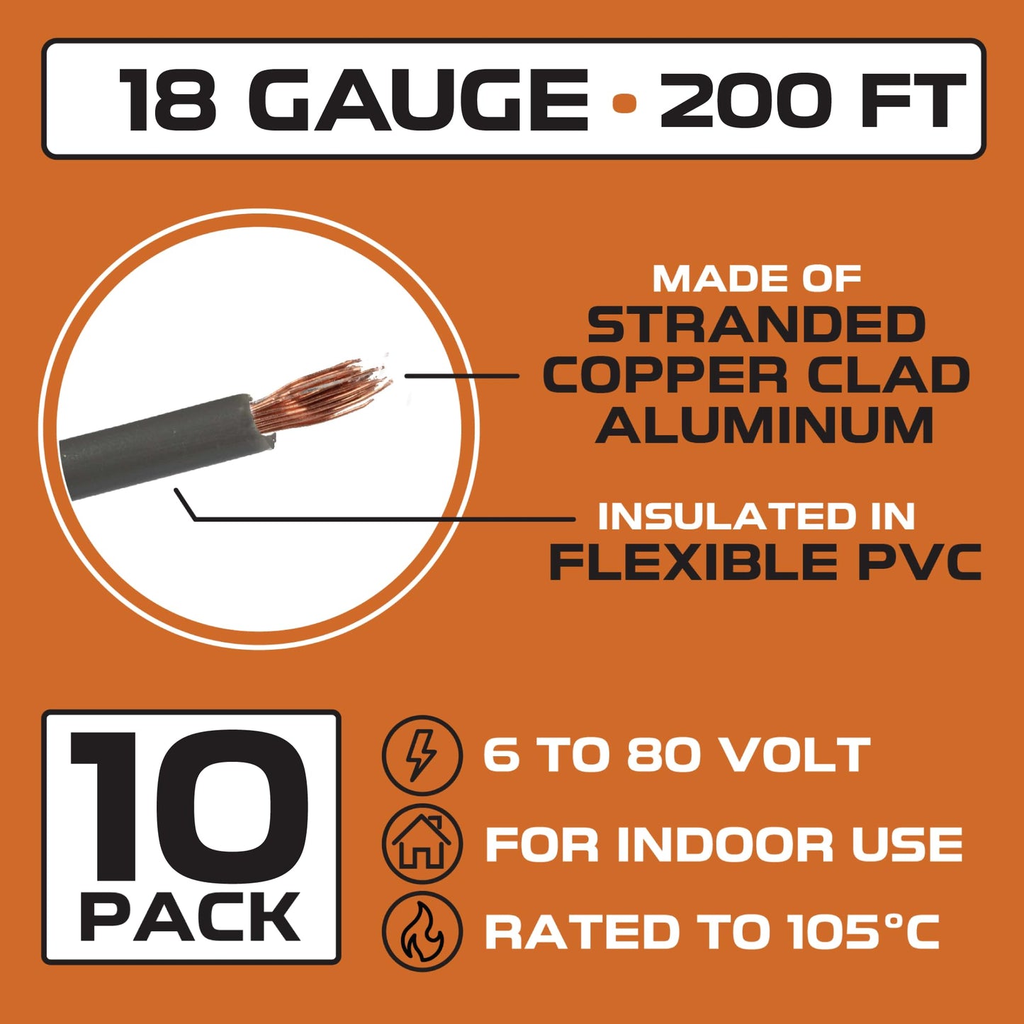 Iron Forge Cable 2000 ft 18 Gauge Primary Automotive Wire - 10 Roll Assortment Pack - 200 Ft of Copper Clad Aluminum Wire per Roll - for Home or Automotive