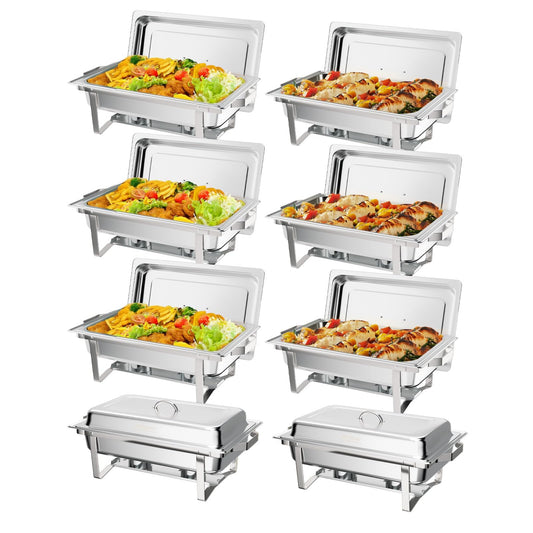 Bonnlo Chafing Dishes for Buffet, 8 Pack 9 QT Stainless Steel Chafing Dish Set, Food Warmers for Parties, Safe Rolled Edges, Dual Hooks, Stackable for Catering, Weddings