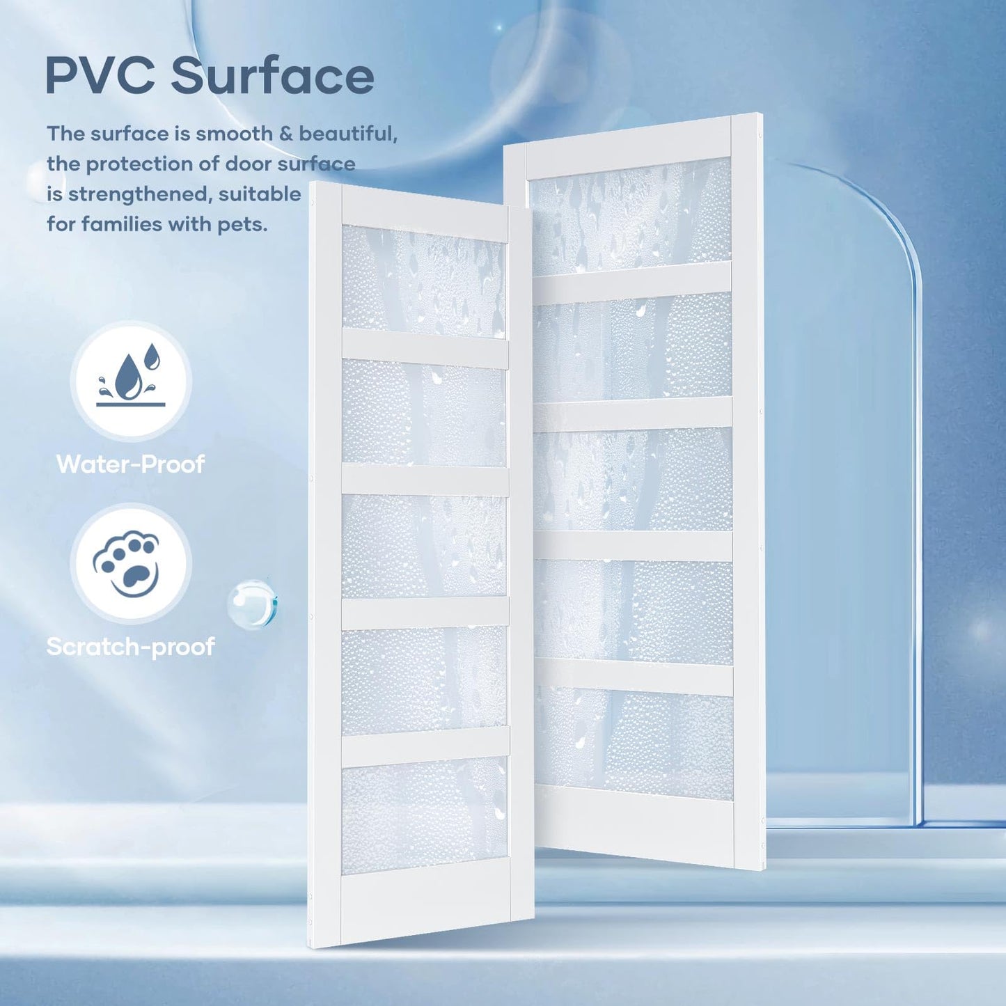 ROYMELO 32x80 Inch Glass Sliding Barn Door Slab and 5.5ft Hardware Kit Included, 5 Frosted Glass, LVL Wood Panel Covered with White Water-Proof Scratch-Proof PVC Surface, Simple DIY Assembly