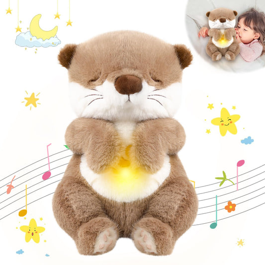 Emoin Otter Breathing Stuffed Animal, Volume Control Breathing Otter Plush Sleep Buddy with Realistic Breathing Motion and Lights Music Baby Plush Toy for Adults and Kids