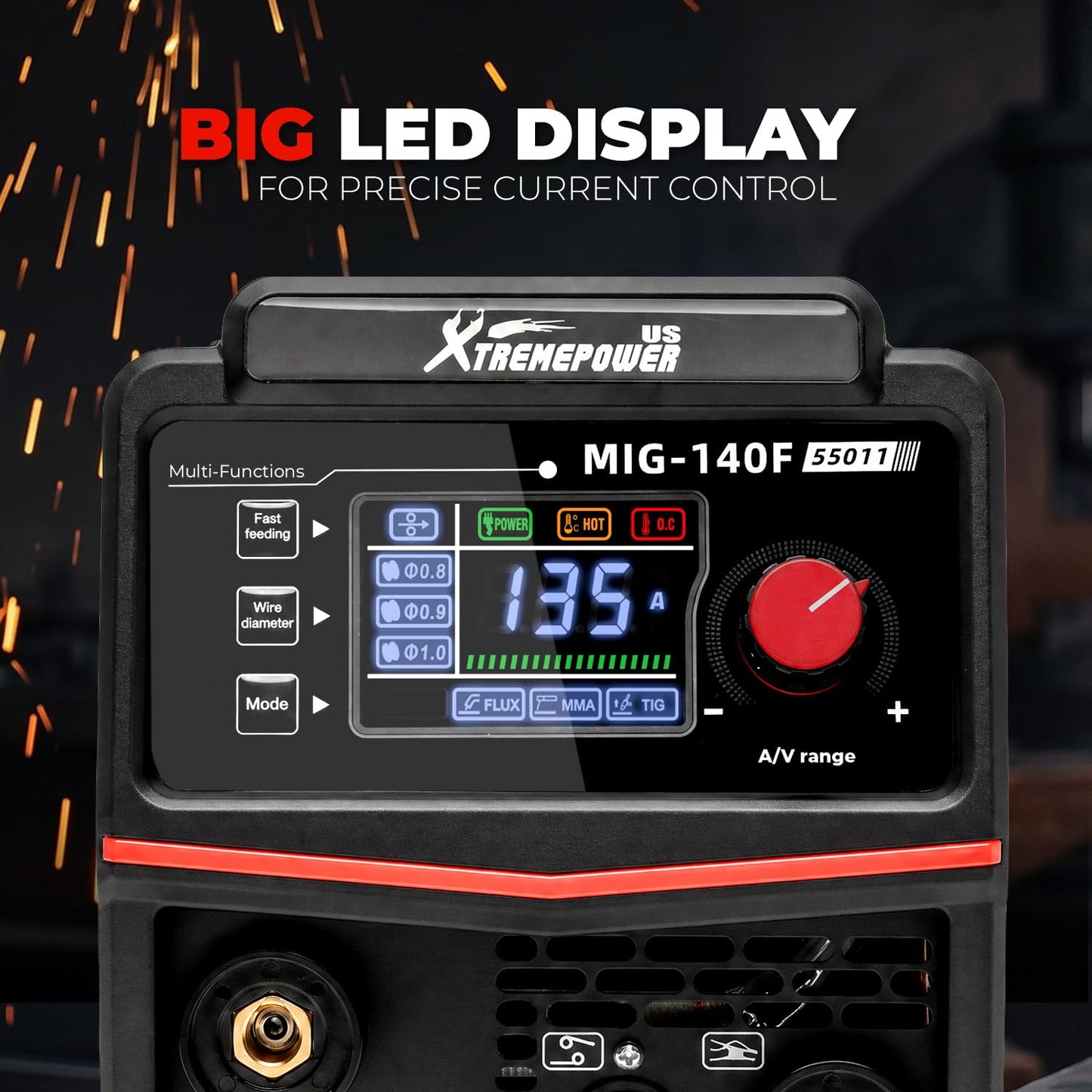 XtremepowerUS 3-in-1 MIG Welder 135Amp,110V Flux Core Welder Flux Core MIG/Lift TIG/Stick Large LED Digital Display Welding Machine Gasless Welder IGBT FLUX