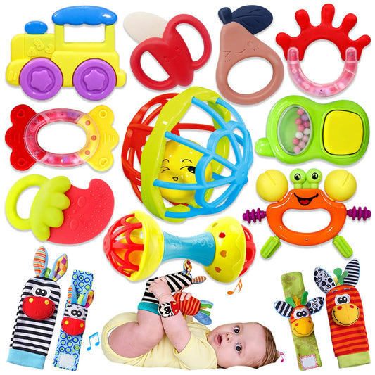 Baby Toys 0-6 Months - Baby Rattles Teething Toys 3-6 Month Infant Toys 6-12 Months Teether Toy 3 4 5 6 Month Old Newborn Essentials Must Haves Wrist Socks Toddler Stocking Stuffers Christmas Gifts