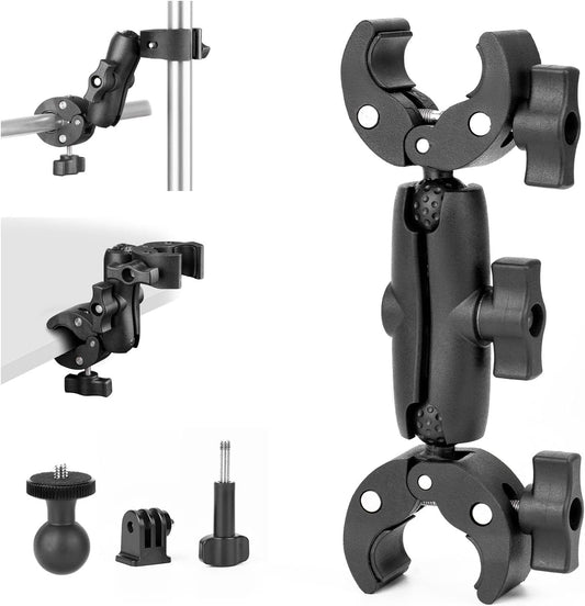 BRDRC Double Clamp Mount Umbrella Holder Camera Pole Bracket for Stroller Wheelchair Monitor Magic Socket Arm Desk