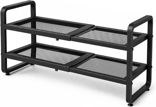 SNTD Shoe Rack - Expandable Shoe Organizer with Adjustable Metal Shelves | Stackable 2-Tier Design in Black