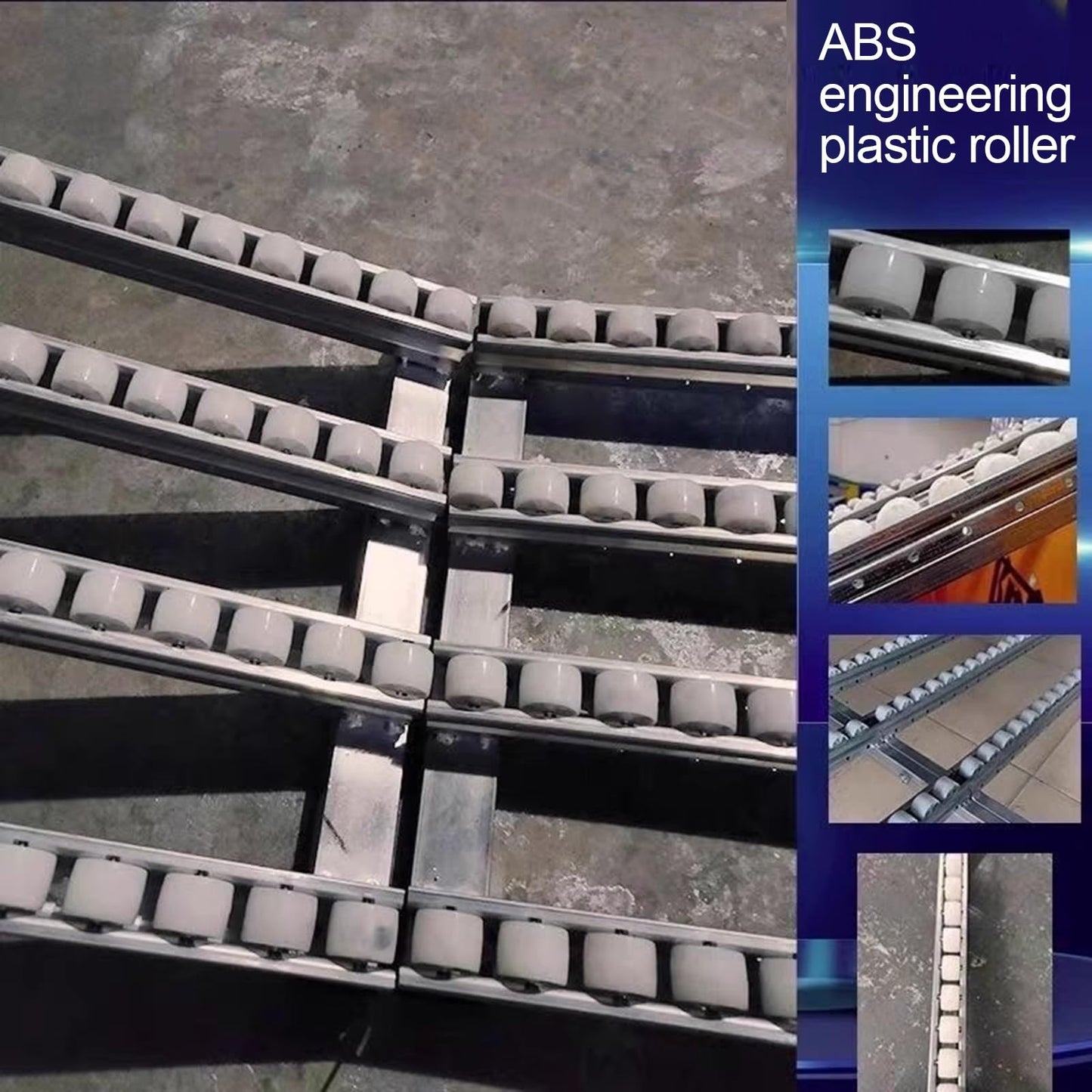 GZHENMZ Roller Stand Light-Duty Gravitys Conveyor, Splicable Roller Conveyor Slides, Portable ABS Plastic Roller, Transport Box Line Unloading Pulley(Silver-(W) 30cm,(L) 120cm)