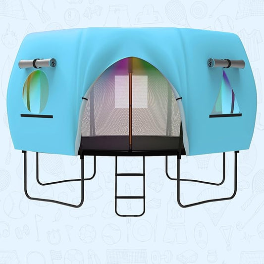 Gardenature 10FT/12FT/14FT Trampoline Tent(Tent Only), Fit Round Trampolines, Shade Cover with LED Light, Outdoor Trampolien Accessories, Anti-Tear