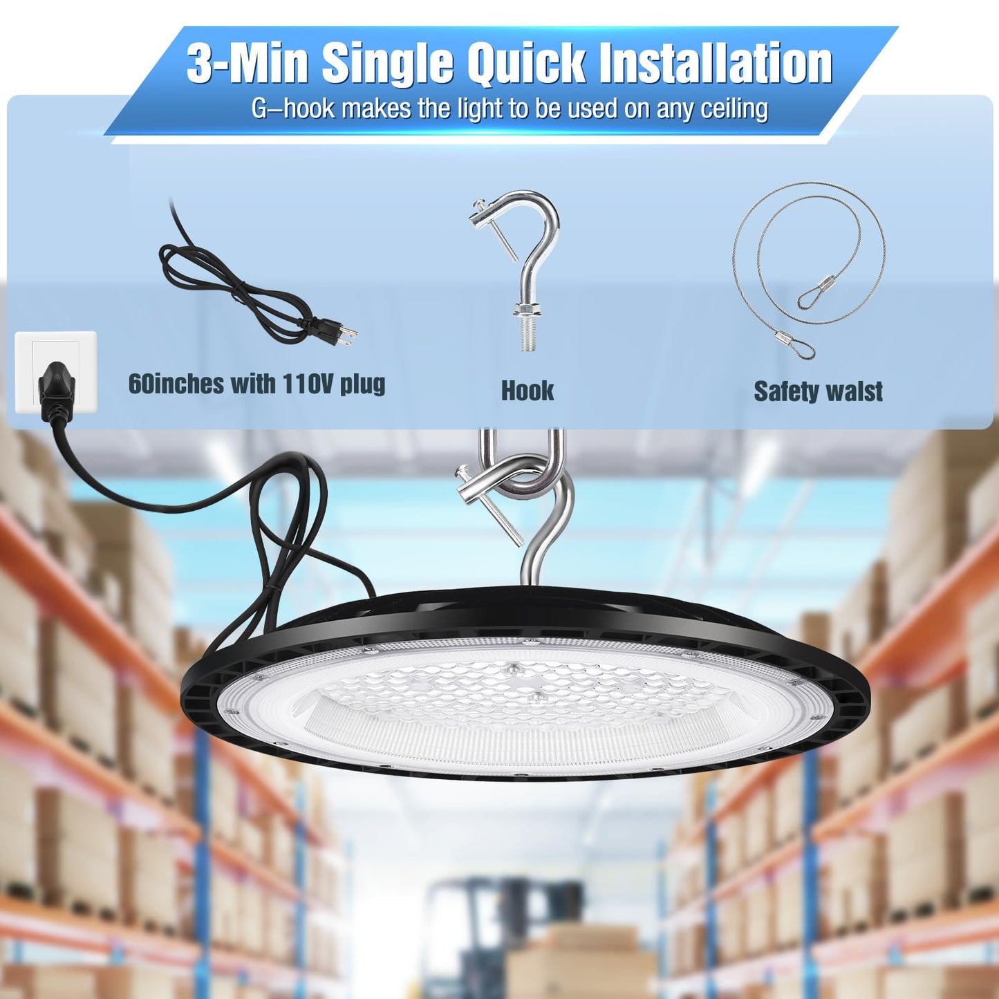 YANYCN 12 Pack 240W UFO LED High Bay Lights,120VAC IP66 Waterproof,40000LM 5000K Daylight, 1050W MH/HPS with Plug Commercial Bay Lighting for Barn,Gym,Factory,Warehouse,Shop,Workshop,Gym
