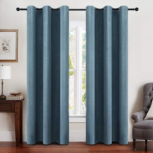 MIULEE Linen Blackout Curtains - 100% Room Darkening Thermal Insulated Grommet Panels | 42"x84" Dusty Blue (2 PCs)