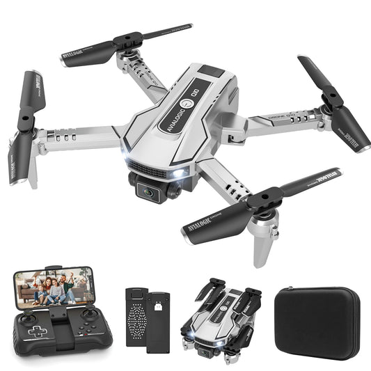 AVIALOGIC Mini Drone with Camera for Kids,RC Helicopter FPV RC Quadcopter with 1080P HD Live Video Camera,Altitude Hold,Gravity Control,2 Batteries,Birthday and Xmas Gifts Toys for Boys Girls,Silver