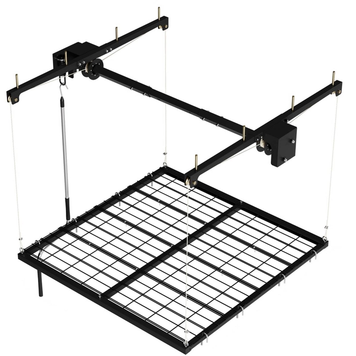 Overhead Ceiling Storage Rack 4x4 ft,Heavy-Duty Carbon Steel Garage Lifting Rack with Manual Hand Crank, Adjustable Height, 350 Lbs Capacity, Maximizes Overhead Space for Garages, Basements