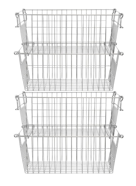 SANNO Chest Freezer Basket Stackable Baskets, Pantry Storage and Organization Chest Freezer Bins Stackable Potato and Onion Storage Bin Metal Baskets for Storage,set of 4