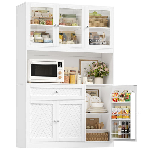 BOTLOG 72” Tall Kitchen Pantry Storage Cabinet, Modern White Kitchen Hutch with Large Storage Drawer, Countertop, Adjustable Shelves, Food Pantry Cabinets for Dining Room, Living Room