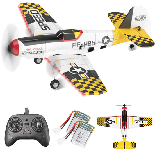 BEZGAR RC Plane, Drones for Kids, 6-axis Gyro Remote Control Airplane, RC Helicopter, Easy Control for Beginners Toys with Colorful LED Navigation Lights Yellow