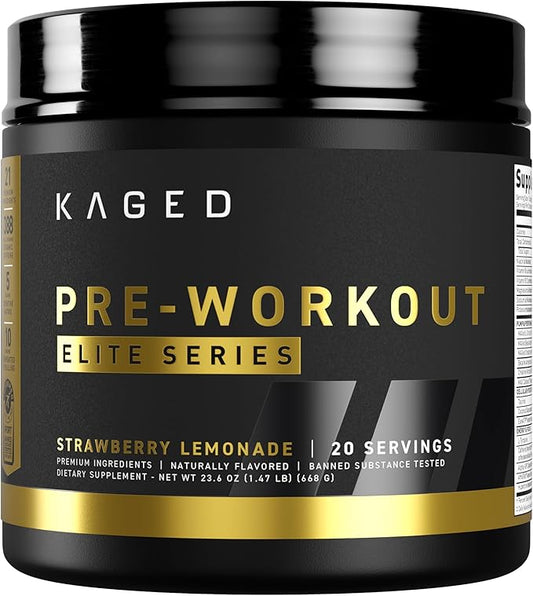 Kaged Pre Workout Elite Powder | Strawberry Lemonade | Pre-Workout with Creatine, Beta Alanine, L-Citrulline, BCAAs | 388 mg Organic Caffeine | Pre Supplements for Men & Women | 20 Servings