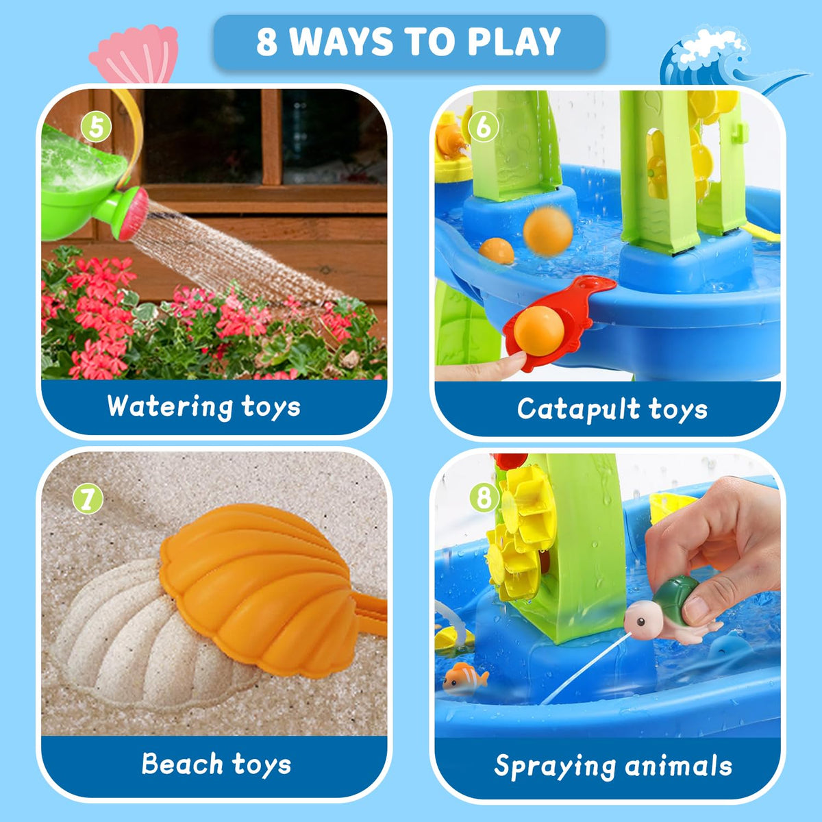 YAZ&OUZ Water Table for Toddlers 1-3, 3-Tier Kids Water Table, Water Tables for Toddlers 3-5 Features Swimming Crabs & Dolphins, Rain Showers Splash Pond, Activity Sensory Play Table for Boys Girls
