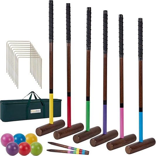 Six Player Croquet Sets, 35’’ Croquette Set with Premium Wooden Mallets/Colored Balls/Wickets/Stakes/Carrying Bag, Lawn Backyard Outdoor Game for Teenager Adult Family