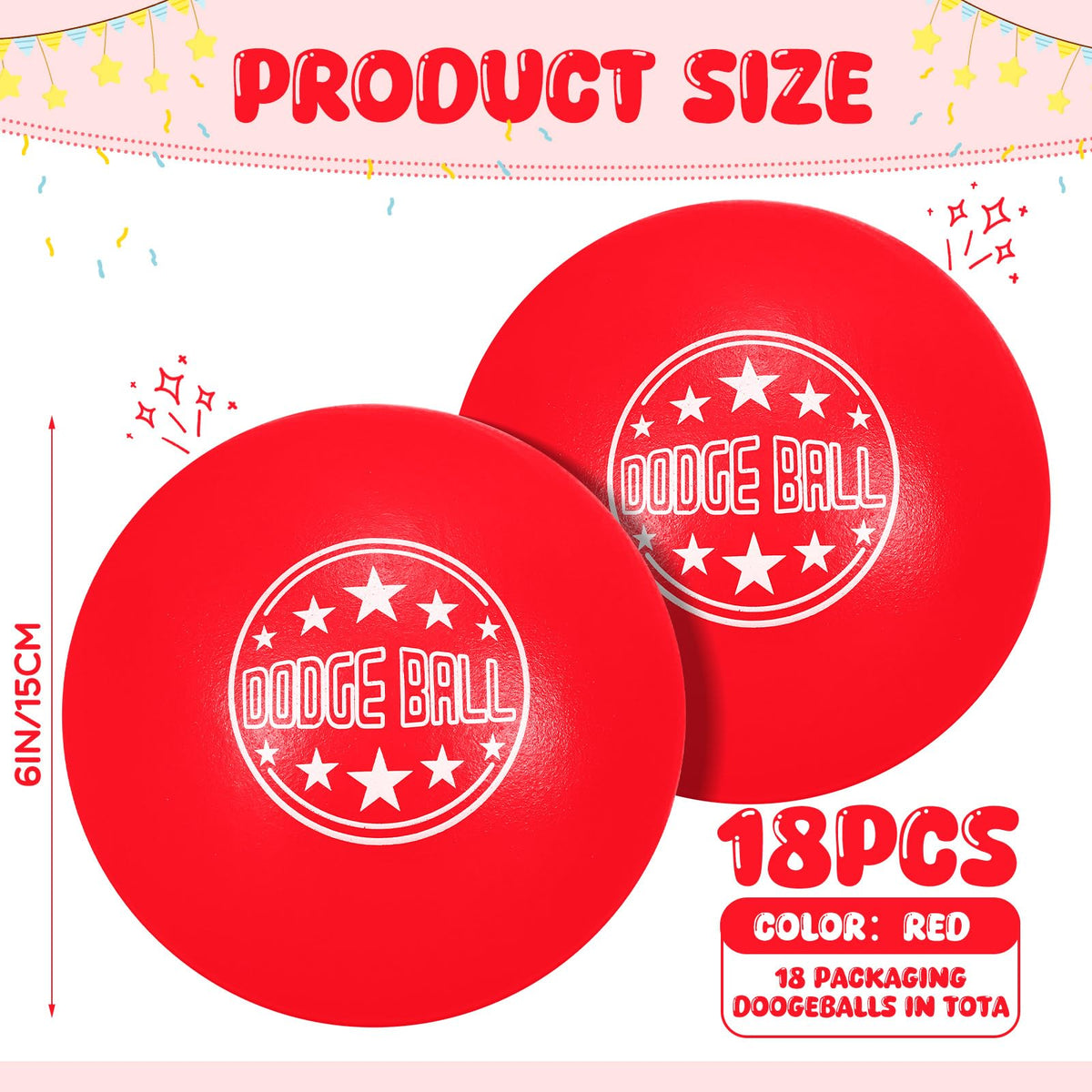Jerify 18 Pcs Foam Dodgeball Set 6 Inch Soft Skin Playground Dodgeballs Bulk, Low Density Foam for Non Sting Dodgeball Sports Equipment for Kids and Adults (Red)