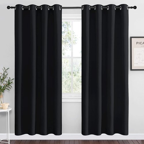 NICETOWN Blackout Curtain Panels - Light Reducing Thermal Insulated Grommet Drapes | Set of 2, 55" x 78", Black