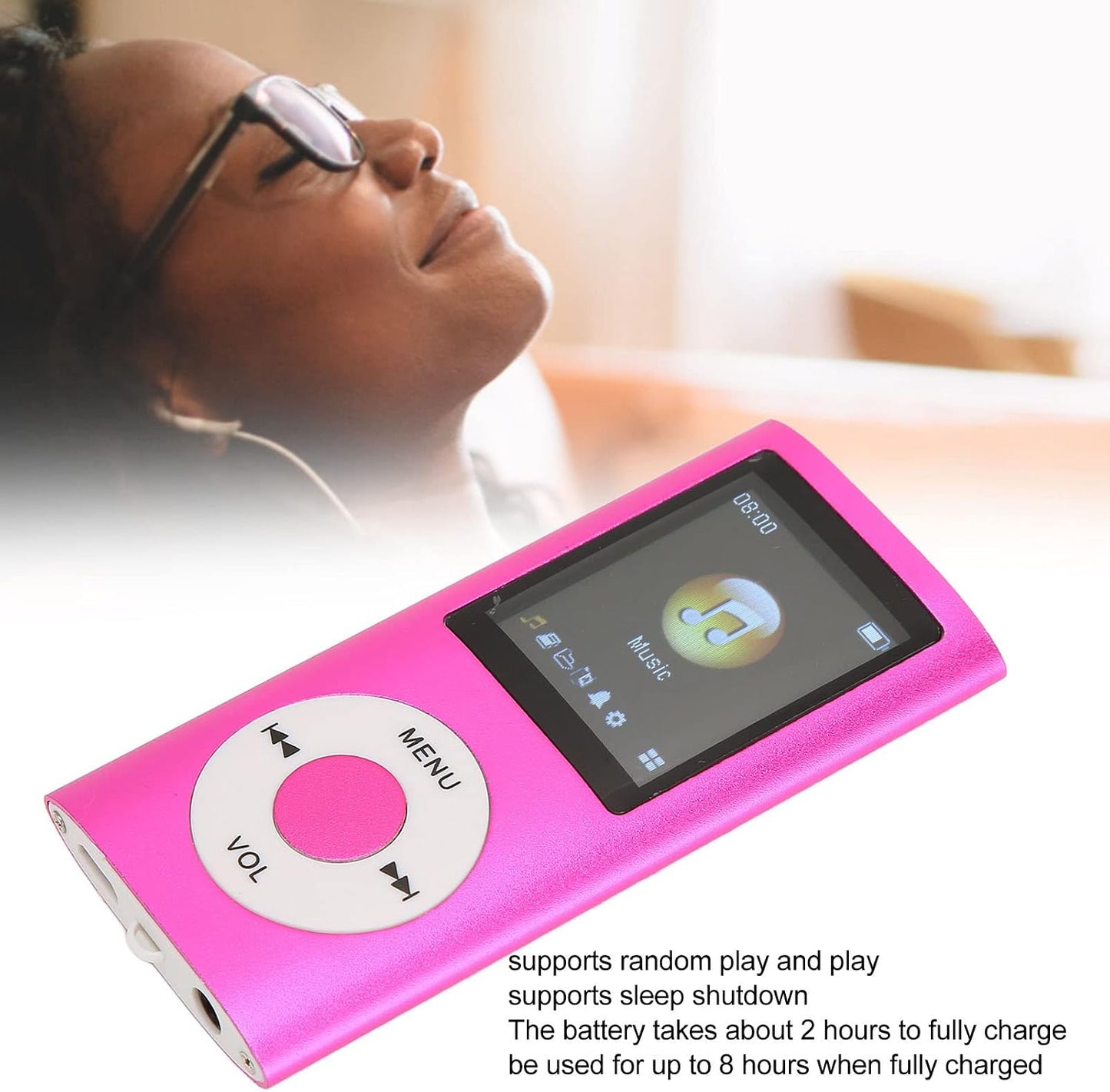Diyeeni MP3 1.8in MP4 8H 64GB Player, Music Player with LCD Screen, Bluetooth Player, Built in Video Play/FM
