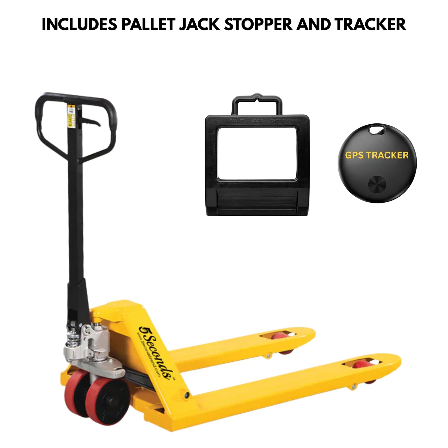5Seconds Manual Pallet Jack 5500 lb Capacity, Heavy Duty Pallet Truck with Polyurethane Wheels, 27" W x 48" L Forks, Hand Pallet Truck for Warehouse, Includes Wheel Stopper & Tracker