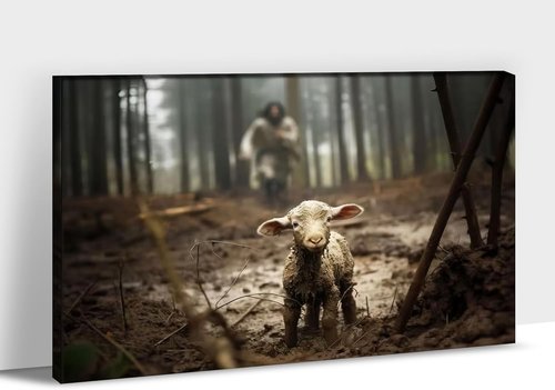 Jesus & Lamb Canvas Wall Art - Modern Christian Decor | Framed 24x36 Inches Picture for Living Room & Bedroom