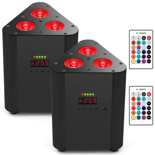 Battery Powered Stage Par Lights - 4IN1 RGBW Full Color LED - 6H All-Color Runtime - Remote & DMX Control - Rechargeable Uplights for DJ Event Live Show Wedding Party Church - 2 Pack