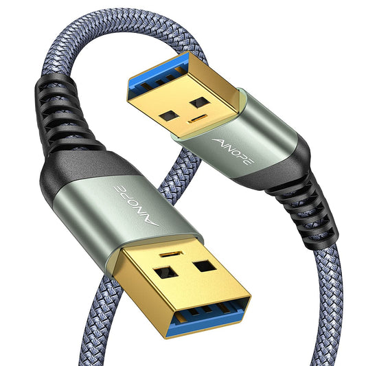 3.0 Cooler,6.6Ft/Grey, 2 Pack AINOPE USB to USB Cable, USB A to A Male to Male Cable [Never Rupture] Double End Type A