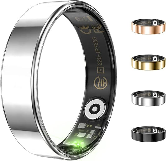 Health Activity Fitness Tracker, Ultra-thin Smart Ring for Women Men, Fitness Ring with Sleep Tracker, 24/7 Heart Rate Monitor, Step Counter, Calorie Pedometer, No APP Fee, for iOS Android(Silver #12)