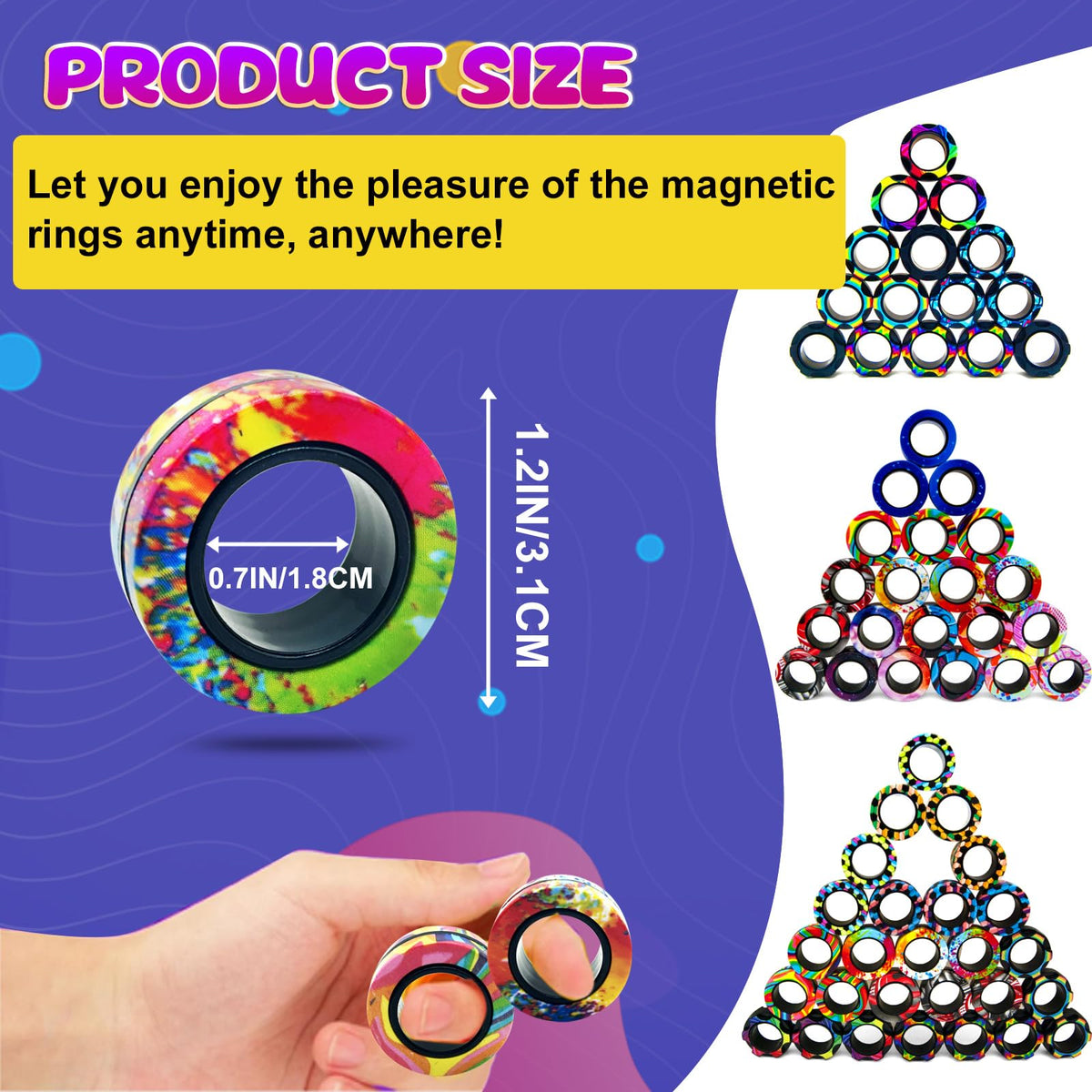 21 Pcs Magnetic Rings Fidget Toys Set Classroom Prizes for Kids Finger Magnet Rings ADHD Anxiety Fidget Spinner Rings for Relief Birthday Present for Adults Teens Kids