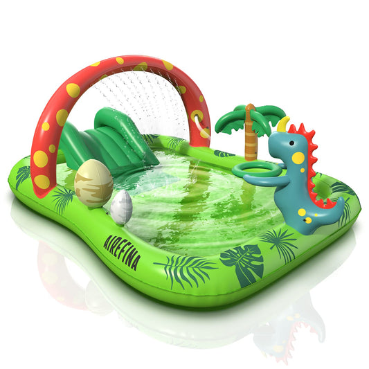 Inflatable Kids Pool, Airefina Dino Planet Inflatable Play Center Kiddie Pool with Water Slide, Ultra Thick 97"x76"x41" Toddler Pool with Play Ball Hoop, for Backyard, Garden, Water Park, Ages 3+