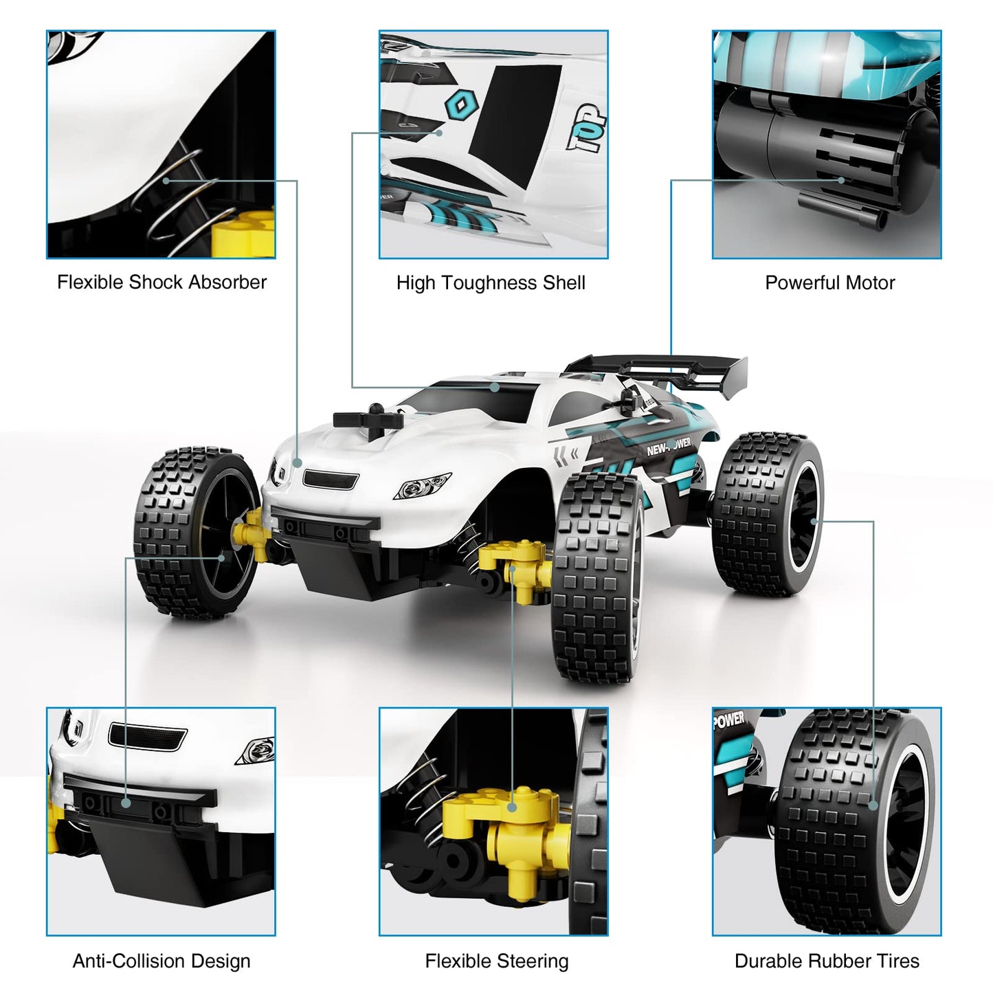 Tecnock RC Cars Remote Control Car for Kids, 1:18 Scale 20 KM/H 2WD Offroad Buggy, 2.4GHz RC Racing Car with USB-C Easy Charging & 50 Mins Playtime, Toys Gifts for Boys & Girls