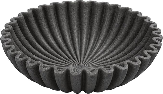 YMXYJM Large Decorative Bowl, Modern Handicraft Bowls for Home Decor, Decorative Fruit Bowl for Kitchen, Ruffle Bowl Decor, Stylish Key bowl for Entry Table, Artificial Stone Black