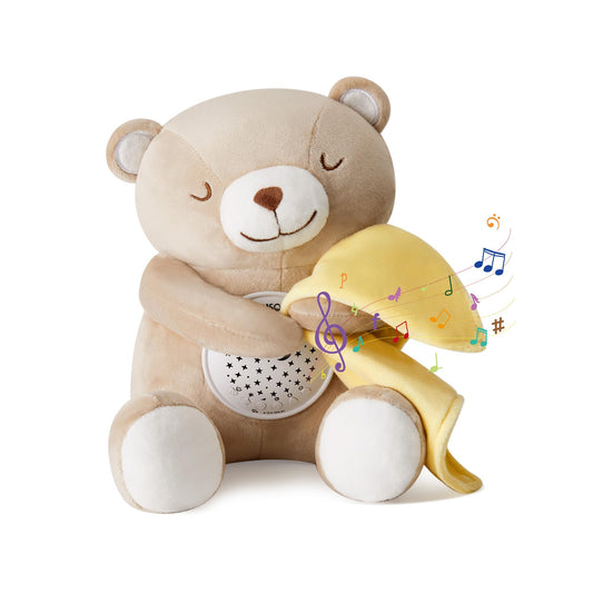 Baby Sleep Soother, White Noise Sound Machine Projector Night Light, Portable Stuffed Teddy Baby Gifts Bear Toy with 18 Soothing Sounds, Auto-Off Timer, Cry Sensor for Kids