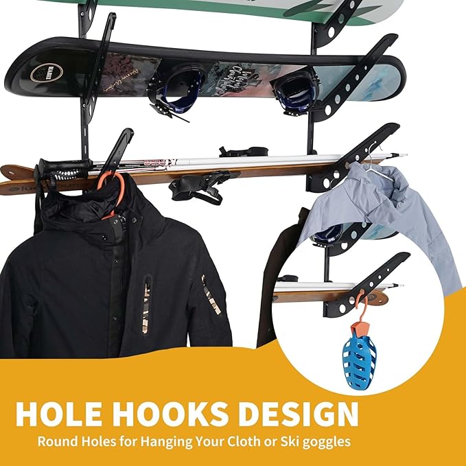 6 Board Snowboard Wall Racks, Adjustable Storage Rack for Ski, Surfboard, Wakeboard, Snowboard Wall Mount Display, Black