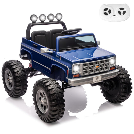 MUKIDY 24V Ride on Car, Licensed Chevrolet Cheyenne Truck w/2X200W Motor, Remote Control, Decoration Streamer, 24 Volt Ride on Toys Power Big Wheels for Big Kids,Blue