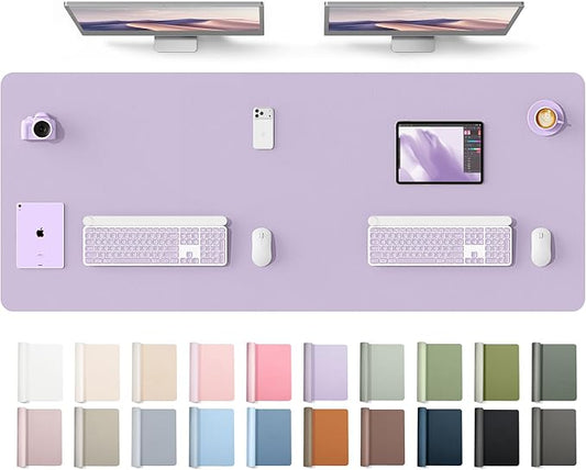 YSAGi Leather Desk Protector, Office Mat, Large Mouse Mat, Non-Slip PU Leather Blotter, Laptop Desk Mat, Waterproof Writing Pad for Office and Home(Light Purple, 63" x 24")