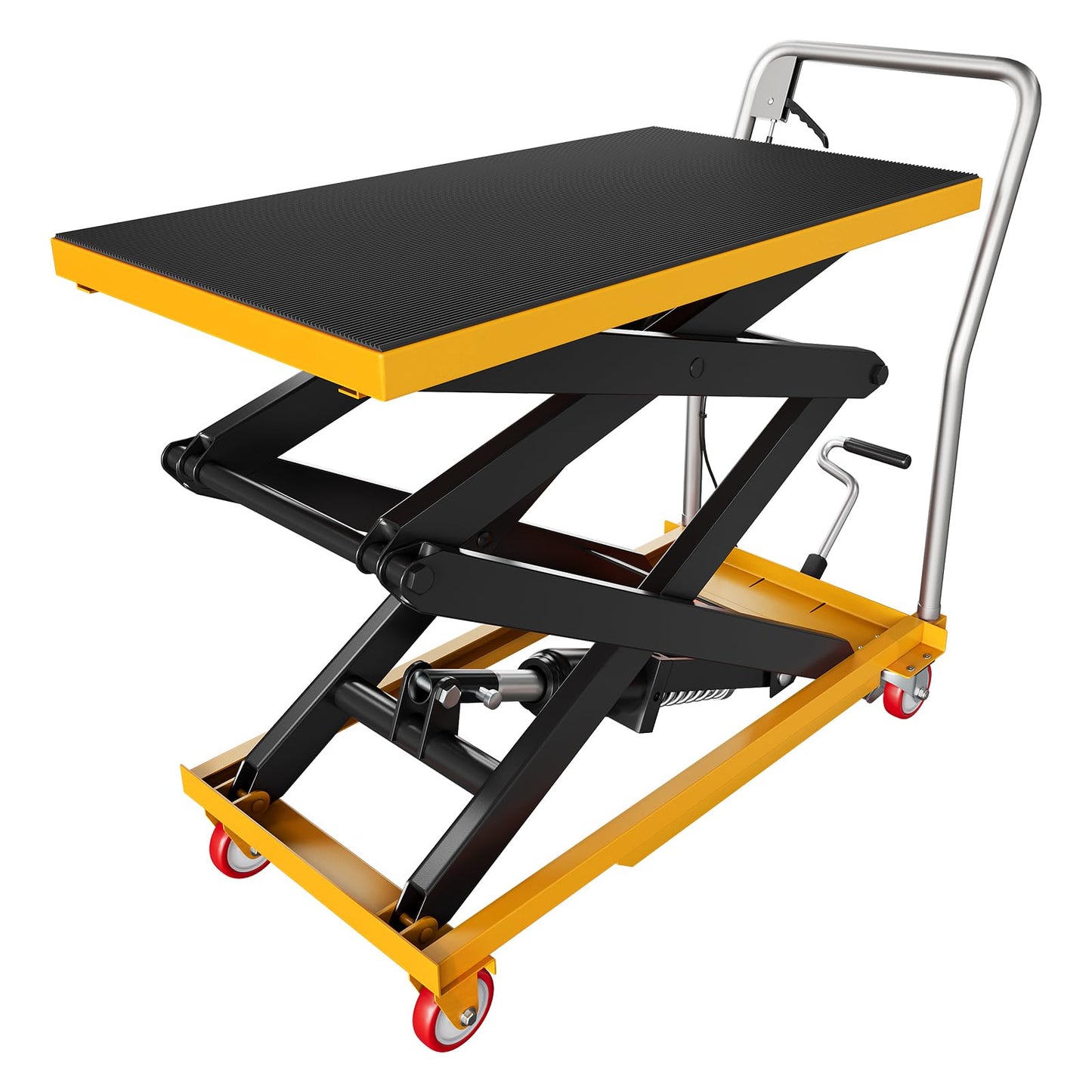 GarveeTech Hydraulic Lift Table Cart, 330 LBS Capacity 50 in Lifting Height, Manual Double Scissor Lift Table with Locking Wheels and Non-Slip Pad, ScissorLift Table for Material Handling, Gold