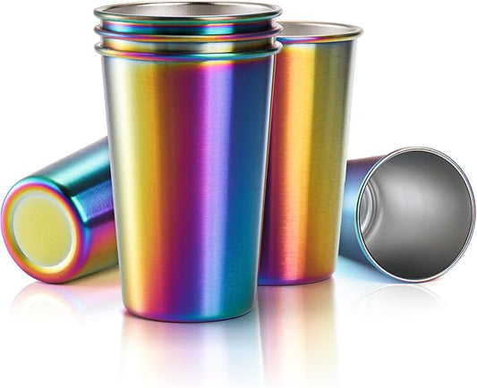 Tosnail 6 Pack Stainless Steel Pint Cups, 16 oz Metal Cups Unbreakable Drinking Glasses Water Tumblers for Kids, Adults Indoor and Outdoor Use, Rainbow