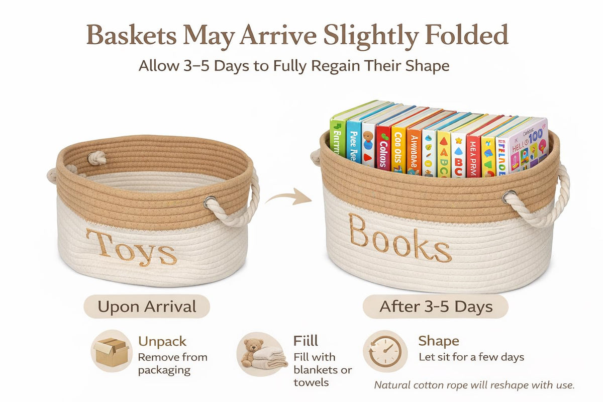 Toy Basket - 15 x 11 x 9 Toy Storage Bin - Embroidered Storage Bins - Tote Bin for Nursery, Playroom, Living Room, Classroom (Toy Bin)