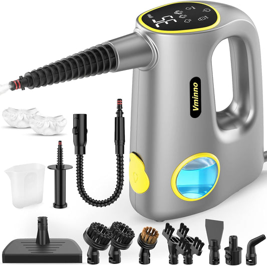 Skiennix Handheld Steam Cleaner - 15s Heat-Up, 3-Level Adjustable Steam, 14 Accessories | Multi-Surface, Chemical-Free (Grey)