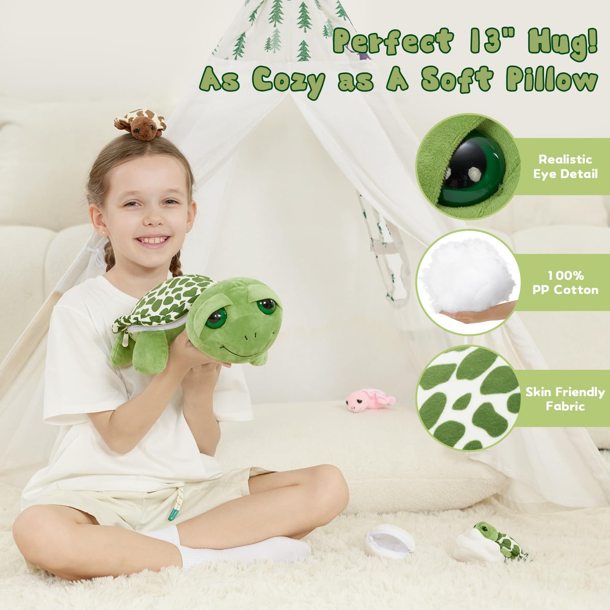 Karister 6Pcs Sound Turtle Plush Toy, 14" Talking Mother Turtle Stuffed Animal with 3 Baby Tortoise & 2 Eggs, Stuffed Educational Sea Creature for Kids, Ocean Plushies Gift for Birthday Christmas