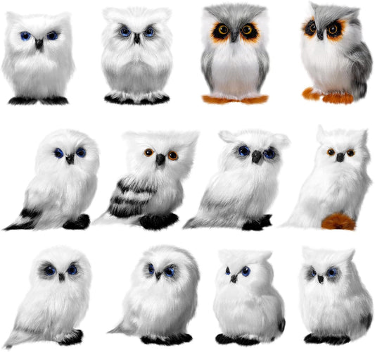 Sratte Christmas Owl Ornament - Cute Furry Hanging Decorations for Tree | 12 Pcs White Set