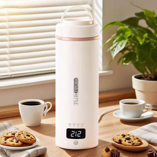 Portable Travel Electric Kettle | 4 Adjustable Temperature | Small Compact Water Boiler for Tea, Coffee | 304 Stainless Steel | Automatic Shut-off | 16oz
