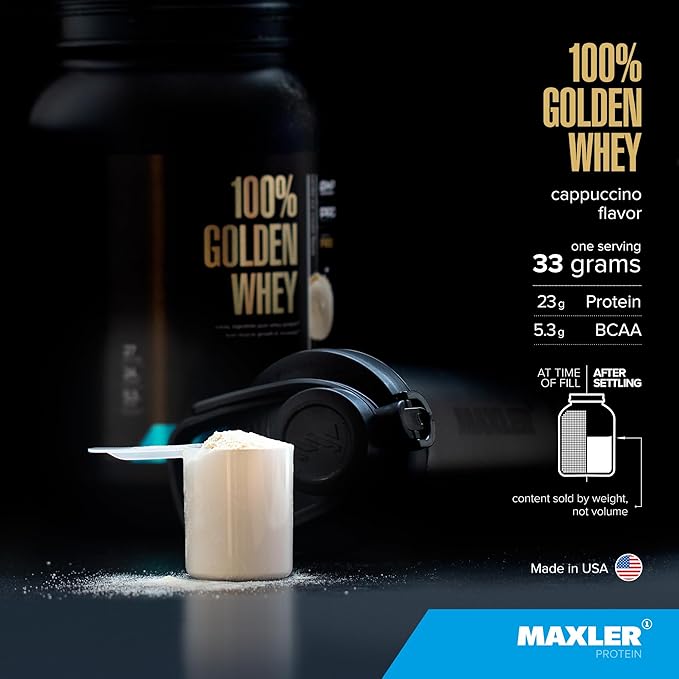 Maxler 100% Golden Whey Protein - 23g of Protein per Serving - Premium Whey Protein Powder for Pre Post Workout - Fast-Absorbing Whey Concentrate, Isolate & Hydrolysate Blend - Cappuccino 5 lb