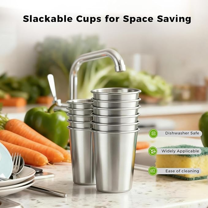 5 Pack 16 oz Stainless Steel Pint Cups,Stainless Steel Cup,Pint Cup Tumbler，water Tumbler,Stackable,Reusable,BPA Free