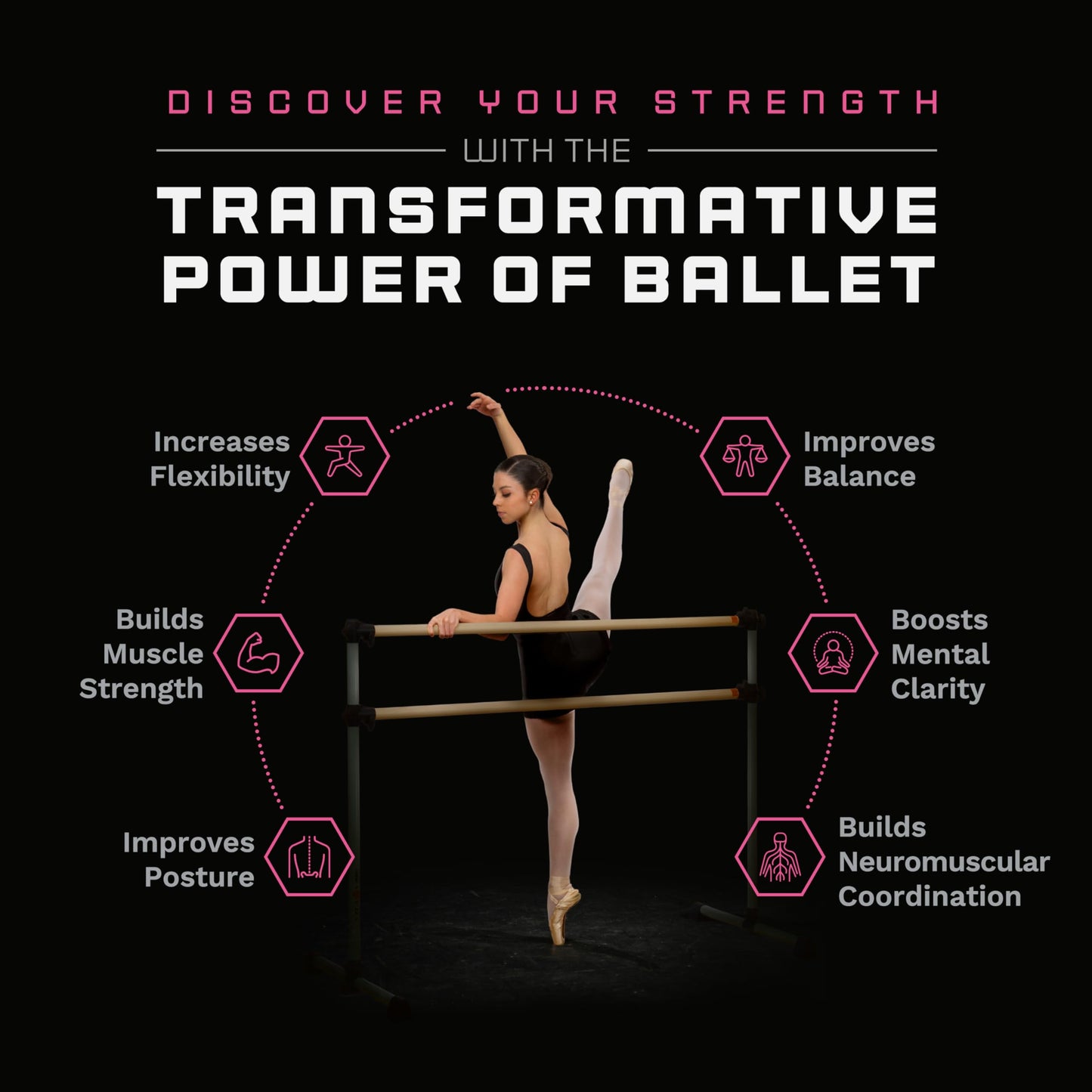 VITA Barre Portable Freestanding Double Ballet Barre, Prodigy, 4 Ft Bars, Satin Silver, with Bag | Adjustable Height, USA Made, Home or Gym Exercise Equipment for All Ages | Dance, Fitness, Pilates